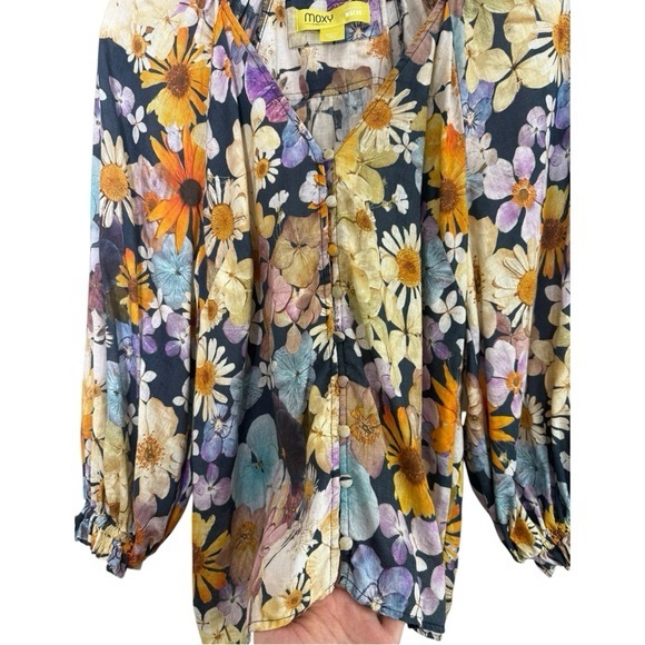 ANTHROPOLOGIE X MOXY COLLECTIVE Floral Linen Blouse Size Small Boho Peasant - Picture 7 of 10